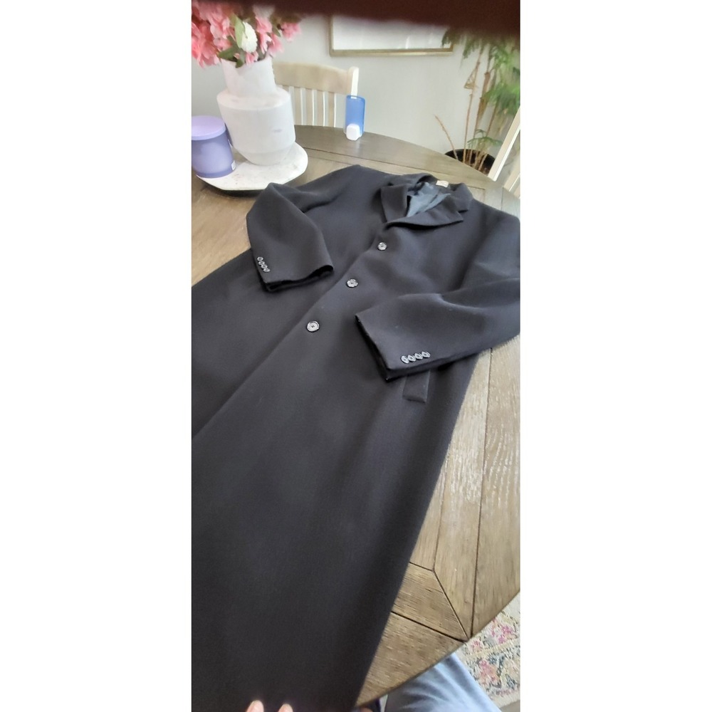 Jos. A. Bank Overcoat Mens 42L Black 100% Wool Long Trench Coat Formal Dress